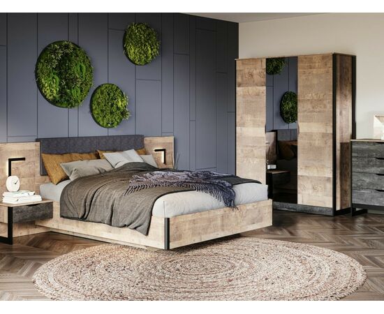 Шкаф «Стокгольм» 3дв, Дуб гранж песочный/Железный камень, изображение 5 | Интернет магазин мебели и декора LifeDekor