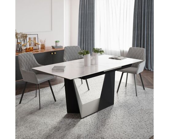 Стол обеденный раскладной T7055 Bruno (1800-2250x900x760) Ceramic (серая глянцевая керамика/черный матовый), изображение 17 | Интернет магазин мебели и декора LifeDekor
