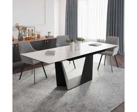 Стол обеденный раскладной T7055 Bruno (1800-2250x900x760) Ceramic (серая глянцевая керамика/черный матовый), изображение 18 | Интернет магазин мебели и декора LifeDekor