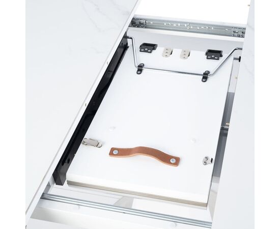 Стол обеденный раскладной T7067 Neo (1000-1300x1000x760) Ceramic (глянцевый мрамор керамика/белый глянцевый), изображение 7 | Интернет магазин мебели и декора LifeDekor