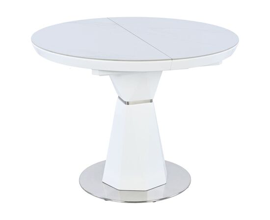 Стол обеденный раскладной T7067 Neo (1000-1300x1000x760) Ceramic (глянцевый мрамор керамика/белый глянцевый) | Интернет магазин мебели и декора LifeDekor