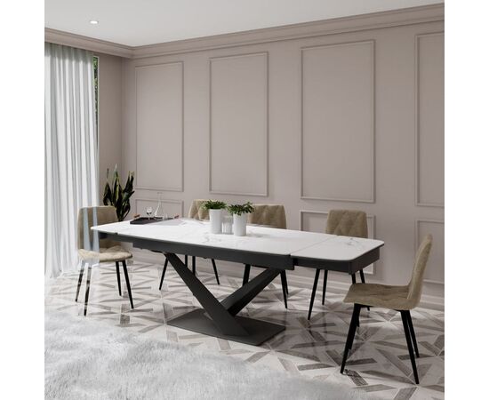 Обеденный раскладной стол T7451C Plazza (1600-2400x900x760) Carrara/Black, изображение 16 | Интернет магазин мебели и декора LifeDekor