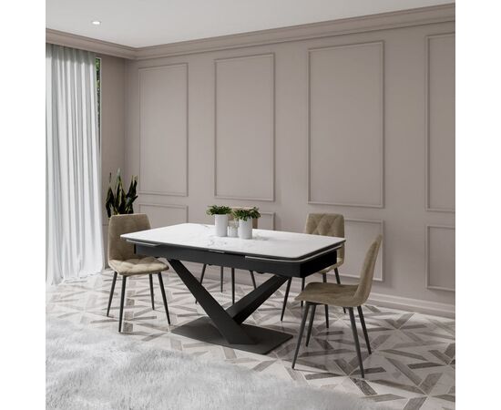Обеденный раскладной стол T7451C Plazza (1600-2400x900x760) Carrara/Black, изображение 17 | Интернет магазин мебели и декора LifeDekor