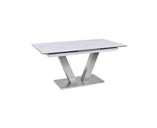 Стол обеденный раскладной T7464 (1600-2000x900x760) White Marble/Steel (белый глянцевый мрамор керамика) | Интернет магазин мебели и декора LifeDekor