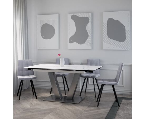 Стол обеденный раскладной T7464 (1600-2000x900x760) White Marble/Steel (белый глянцевый мрамор керамика), изображение 17 | Интернет магазин мебели и декора LifeDekor
