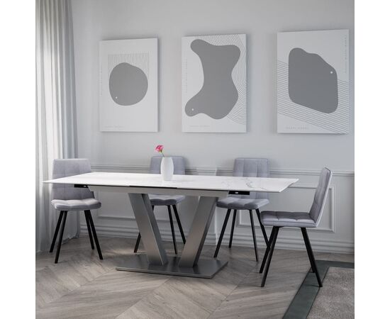 Стол обеденный раскладной T7464 (1600-2000x900x760) White Marble/Steel (белый глянцевый мрамор керамика), изображение 18 | Интернет магазин мебели и декора LifeDekor