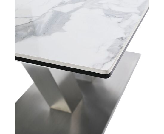 Стол обеденный раскладной T7464 (1600-2000x900x760) White Marble/Steel (белый глянцевый мрамор керамика), изображение 5 | Интернет магазин мебели и декора LifeDekor