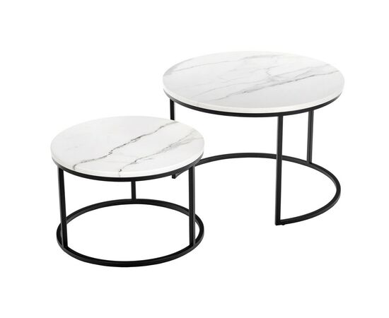 Набор кофейных столиков Tango белый мрамор с чёрными ножками, 2шт | Интернет магазин мебели и декора LifeDekor