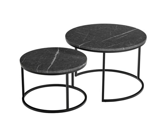 Набор кофейных столиков Tango серый мрамор с чёрными ножками, 2шт | Интернет магазин мебели и декора LifeDekor