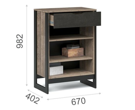 Комод «Стокгольм» 2д1ящ, Дуб гранж песочный/Железный камень, изображение 3 | Интернет магазин мебели и декора LifeDekor