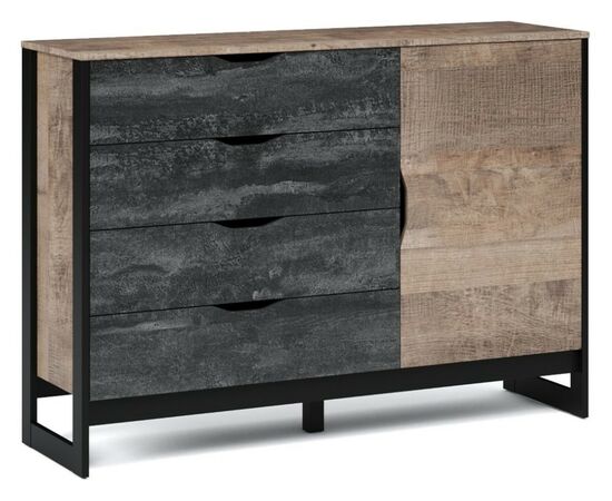 Комод «Стокгольм» 1д4ящ, Дуб гранж песочный/Железный камень, изображение 2 | Интернет магазин мебели и декора LifeDekor