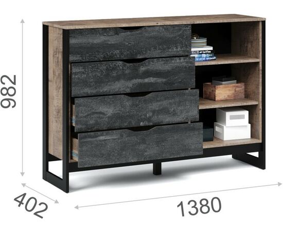 Спальня «Стокгольм» 3дв шк, Дуб гранж песочный/железный камень, изображение 6 | Интернет магазин мебели и декора LifeDekor