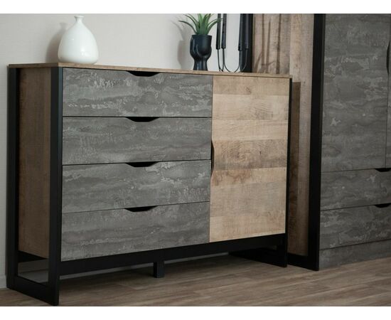 Комод «Стокгольм» 1д4ящ, Дуб гранж песочный/Железный камень, изображение 4 | Интернет магазин мебели и декора LifeDekor