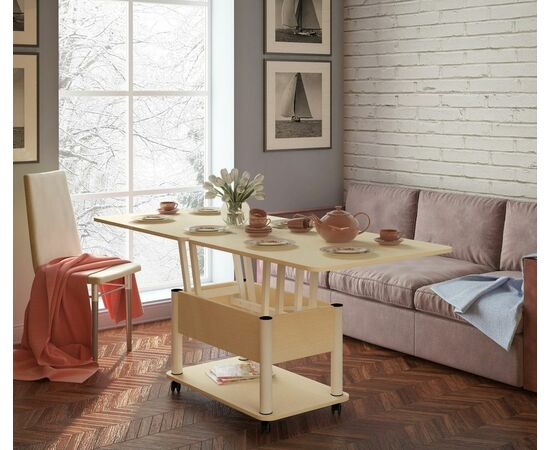 Стол-трансформер Дебют 3, Венге светлый/Ножки белые, изображение 11 | Интернет магазин мебели и декора LifeDekor