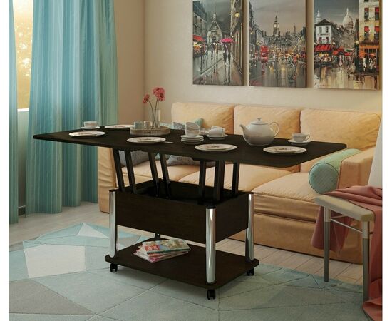 Стол-трансформер Дебют 3, Венге темный/Ножки хром, изображение 12 | Интернет магазин мебели и декора LifeDekor